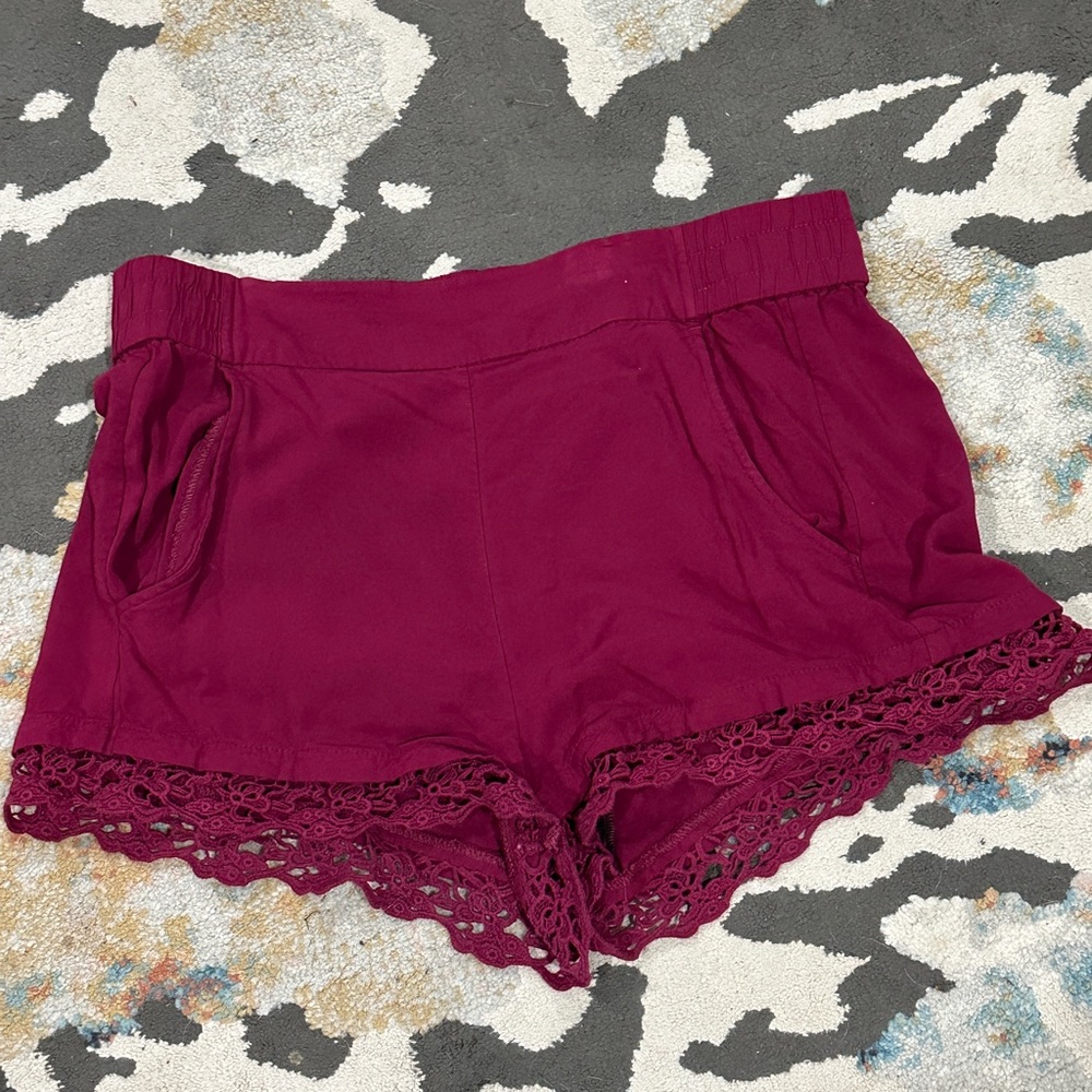 Express Burgundy Lace Trimmed Shorts